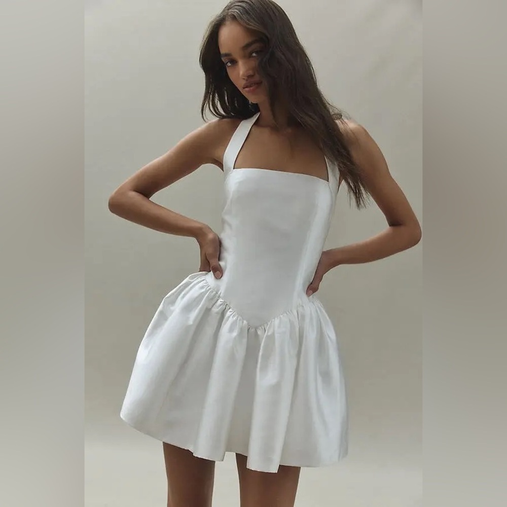 Mare Mare Drop-Waist Fit & Flare Mini Dress in Ivory